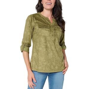 Belle Boho by Kim Gravel Women's Snappy Shadow Henley Top Oregano - Regular